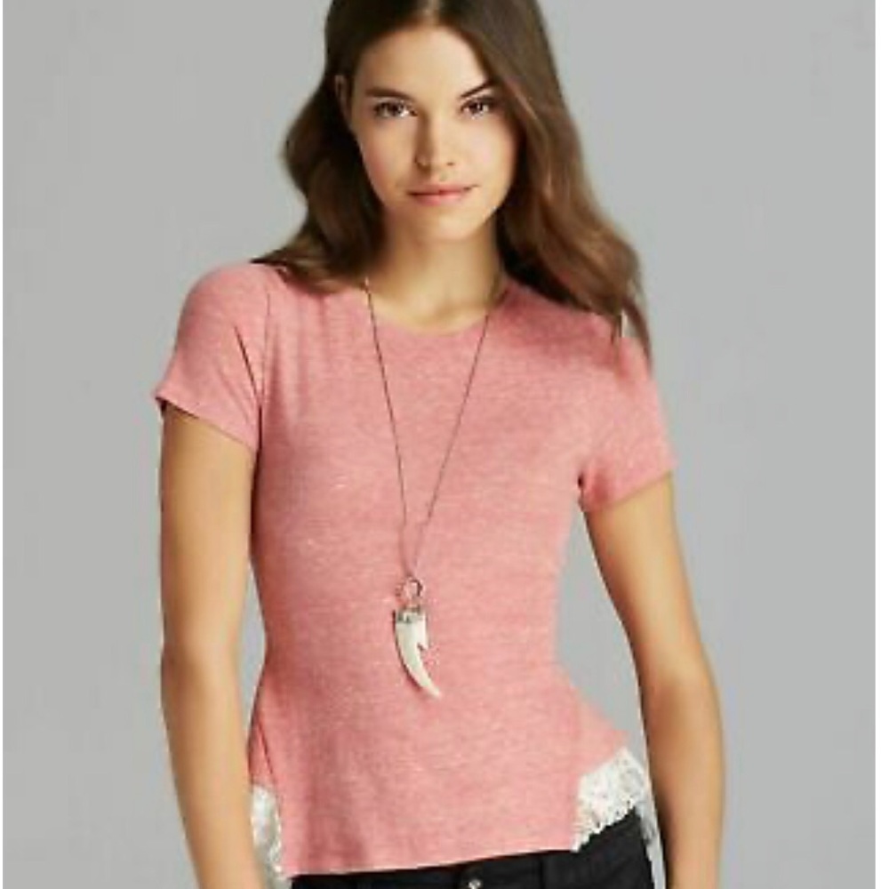 Free People | Pink Peplum Lace Tee